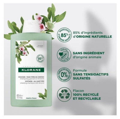 Klorane Douceur - Tous Types de Cheveux Shampoing Gainant à l'Amande 400 ml