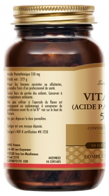 Solgar Vitamine B5 (Acide Pantothénique) 550 mg 50 Gélules Végétales