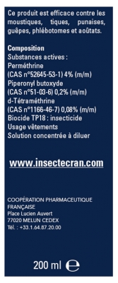 Insect Ecran Vêtements Concentré Insecticide Trempage 200 ml