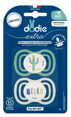 Dodie Extra 2 Sucettes Anatomical Symmetrical + 18 Months F5 - Model: Kaktus/Witam Dodie Extra 2 Sucettes Anatomical Symmetrical + 18 Months F5 - Model: Kaktus/Witam