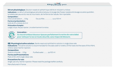Biolane Sérum Physiologique Embout Sécurité+ 20 Unidoses de 5 ml