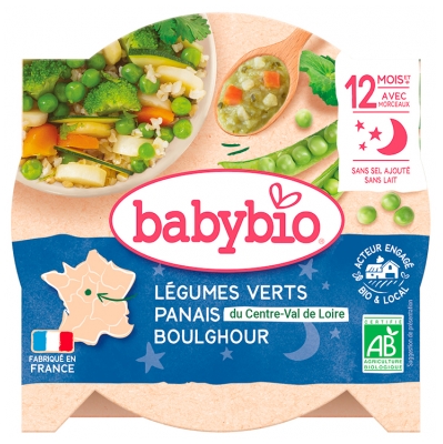 Babybio Bonne Nuit Smażone Zielone Warzywa Pasternak Boulghour 12 Miesięcy i + Organic 230 g Babybio Bonne Nuit Smażone Zielone Warzywa Pasternak Boulghour 12 Miesięcy i + Organic 230 g