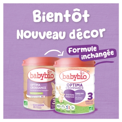 Babybio Optima Croissance 3 au Lait de Fermes Françaises de 10 Mois à 3 Ans Bio 800 g