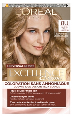 L'Oréal Paris Excellence Crème Universal Nudes Ammonia-Free Haircolour 192 ml - Hair Colour: 8U Universal Light Blonde L'Oréal Paris Excellence Crème Universal Nudes Ammonia-Free Haircolour 192 ml - Hair Colour: 8U Universal Light Blonde