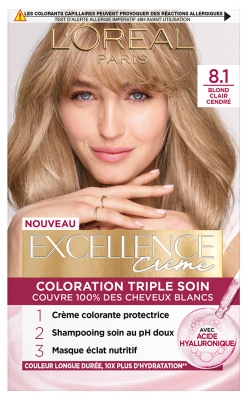 L'Oréal Paris Excellence Crème Coloration Triple Care 192 ml - Hair Colour: 8.1 Ash Light Blond L'Oréal Paris Excellence Crème Coloration Triple Care 192 ml - Hair Colour: 8.1 Ash Light Blond