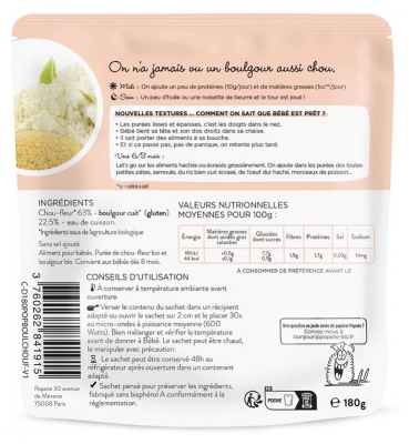 Popote Les Moulinés Chou-Fleur et Boulgour Dès 8 Mois Bio 180 g