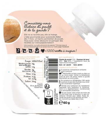 Popote Gourd Le Poulet Purée From 4/6 Months Organic 60 g