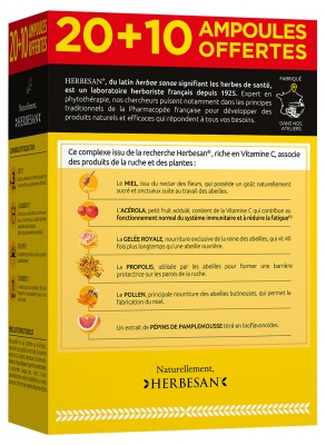 Herbesan Immunité Fatigue 20 Ampoules + 10 Offertes