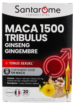 Santarome Maca 1500 Tribulus Ginseng Gingembre 20 Ampoules