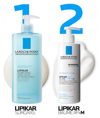 La Roche-Posay Lipikar Surgras Crème Lavante Anti-Dessèchement 400 ml + Éco-Recharge 400 ml