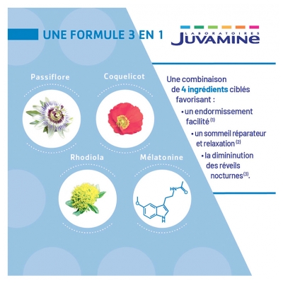 Juvamine Sommeil 3en1 Mélatonine + Plantes 30 Comprimés à sucer