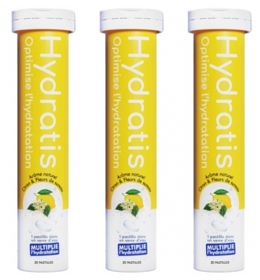 Hydratis Lot de 3 x 20 Pastilles Effervescentes - Arôme : Citron Fleur de Sureau Hydratis Lot de 3 x 20 Pastilles Effervescentes - Arôme : Citron Fleur de Sureau