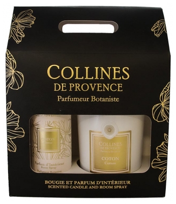 Collines de Provence Coffret Parfum d'Intérieur 100 ml + Bougie 180 g Coton Collines de Provence Coffret Parfum d'Intérieur 100 ml + Bougie 180 g Coton