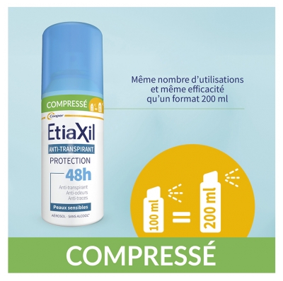 Etiaxil Anti-Transpirant Protection 48H Peaux Sensibles Aérosol Compressé Lot de 2 x 100 ml