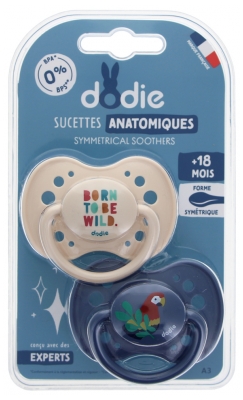 Dodie Dodie 2 Sucettes Anatomiques Silicone 18 Mois et + - Model: Born To Be Wild + Perroquet Dodie Dodie 2 Sucettes Anatomiques Silicone 18 Mois et + - Model: Born To Be Wild + Perroquet