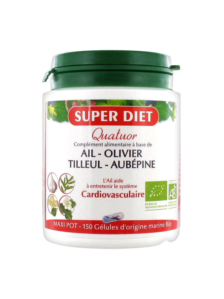 Super Diet Organic Garlic Quatuor Cardiovascular 150 Capsules Super Diet Organic Garlic Quatuor Cardiovascular 150 Capsules