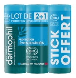 Dermophil Indien Zaščita za suhe ustnice Bio palčka, paket 2 x 4 g + 1 gratis
