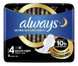 Always Ultra Secure Night 9 Serviettes Taille 4