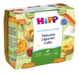 HiPP Les Menus Plaisirs Fettucine Légumes Colin dès 12 Mois 2 Pots (à consommer de préférence avant fin 04/2024)