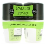 Sanoflore 24H Citrus Déodorant Fraîcheur Anti-Traces Roll-On Bio Lot 2 x 50 ml