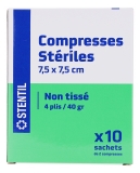 Stentil Compresses Stériles Non Tissées 7,5 x 7,5 cm 10 Sachets de 2 Compresses