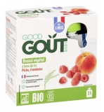 Good Goût Dārzeņu dzēriens uz rīsu bāzes Persiks Avene No 6 Mēnešiem Bio 4 Gourdes pa 85 g (ieteicams izlietot līdz...