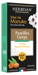 Herbesan Miele di Manuka Gola Pastiglie 97,5% Miele IAA 10+ Aroma Eucalipto 8 Pastiglie