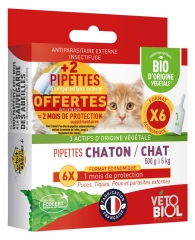 Vétobiol Pipettes Kitten Cat 500g to 5kg Bio 6 Pipettes + 2 Pipettes Free