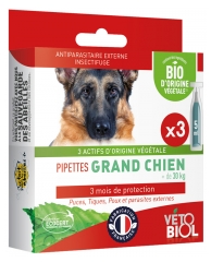 Vétobiol Pipettes Large Dog 30kg+ Organic 3 Pipettes