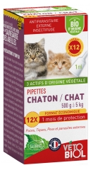 Vétobiol Pipettes Kitten Cat 500g to 5kg Organic 12 Pipettes