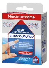 Mercurochrome Bande Stop Saignement Stop Coupures 3 m x 2,5 cm
