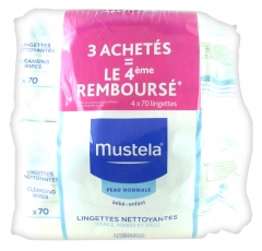 Mustela Lingettes Dermo-Apaisantes Parfumées Lot de 4 x 70 Lingettes