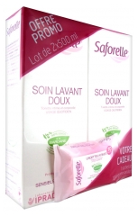 Saforelle Soin Lavant Doux Lot de 2 x 500 ml + 1 Sachet de Lingettes Intimes Offert