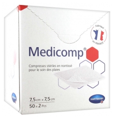 Medicomp Compresses en Non-Tissé Stériles 7,5 x 7,5 cm 50 x 2 Pcs