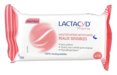 Lactacyd Pharma 15 Lingettes Intimes Nettoyantes Peaux Sensibles
