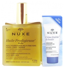 Nuxe Huile Prodigieuse Riche Multi-Purpose Oil 100ml + Crème Fraîche de Beauté Rich Moisturising Cream 48H 15ml Offered