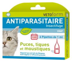 Antiparasitaire Insectifuge Chat 6 Pipettes de 1 ml