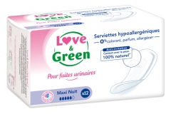 Love & Green para Fugas Urinarias Compresas Hipoalergénicas Maxi Noche 12 Compresas