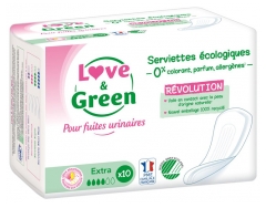 Love &amp; Green pour Fuites Urinaires Serviettes Hypoallergéniques Extra 10 Serviettes