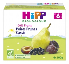 HiPP 100% Fruits Poires Prunes Cassis dès 6 Mois Bio 4 Pots