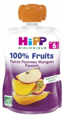 HiPP 100% Frutas Bolsita Peras Manzanas Mangos Pasión a partir de 6 Meses Bio 90 g