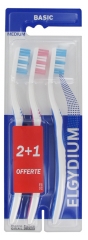 Elgydium Basic Brosse à Dents Médium Lot de 2 + 1 Offerte