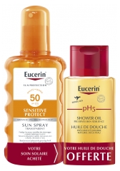 Eucerin Sun Protection Sensitive Protect Sun Spray Transparent SPF50 200 ml + PH5 Huile de Douche 100 ml Offerte