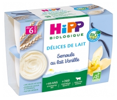 HiPP Délices de Lait Semoule au Lait Vanille dès 6 Mois Bio 4 Pots