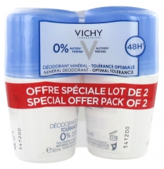 Vichy Mineralisches Deodorant 48H Optimale Toleranz Roll-On Batch von 2 x 50 ml