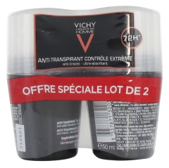 Vichy Homme Déodorant Anti-Transpirant 72H Contrôle Extrême Roll-On Lot de 2 x 50 ml