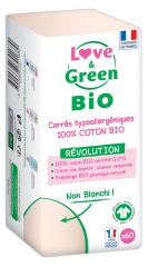 Love &amp; Green Carrés Hypoallergéniques 100% Coton Bio 60 Cotons