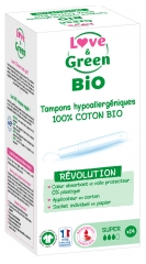 Love & Green Hypoallergene Pads 100% Bio-Baumwolle 14 Super Pads mit Applikator