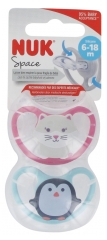 NUK Space 2 Sucettes Silicone 6-18 Mois