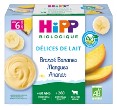 HiPP Délices de Lait Brassé Bananes Mangues Ananas dès 6 Mois Bio 4 Pots